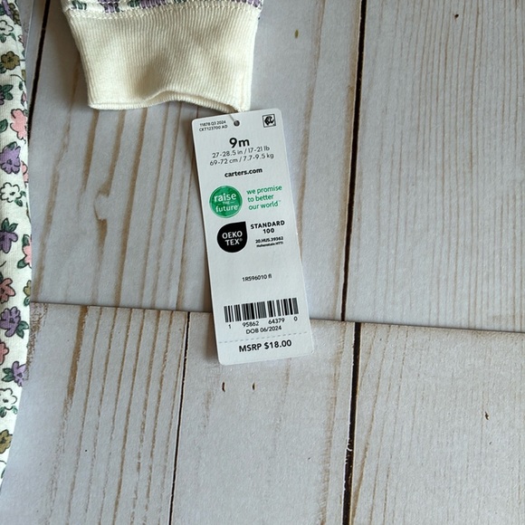 NWT Carters Tiny Playful Flowers Pink Purple Girls Footed Zip Up Pajamas SZ 9M - Picture 5 of 7